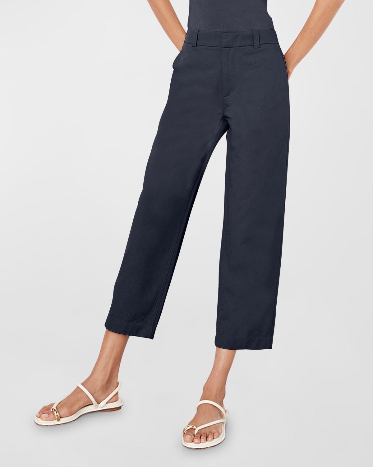 Womens Washed Cotton Mid-Rise Crop Pants Product Image