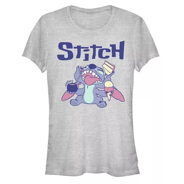 Disneys Lilo & Stitch Womens Eating Mood Stitch Tee, Girls Athletic Grey Product Image