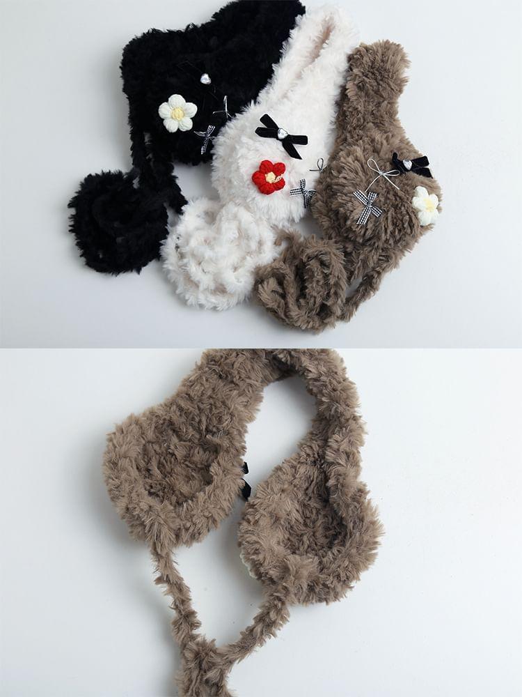 Crochet Flower Bow Fluffy Earmuffs Product Image