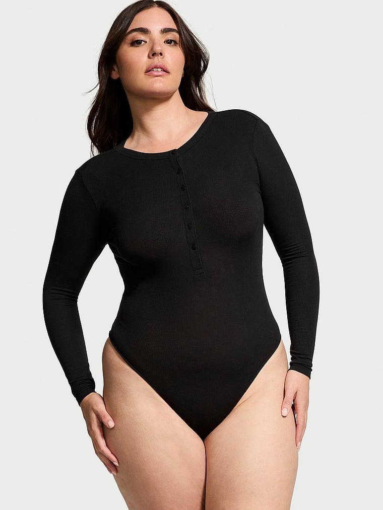 Ribbed Modal Henley Thong Bodysuit Product Image