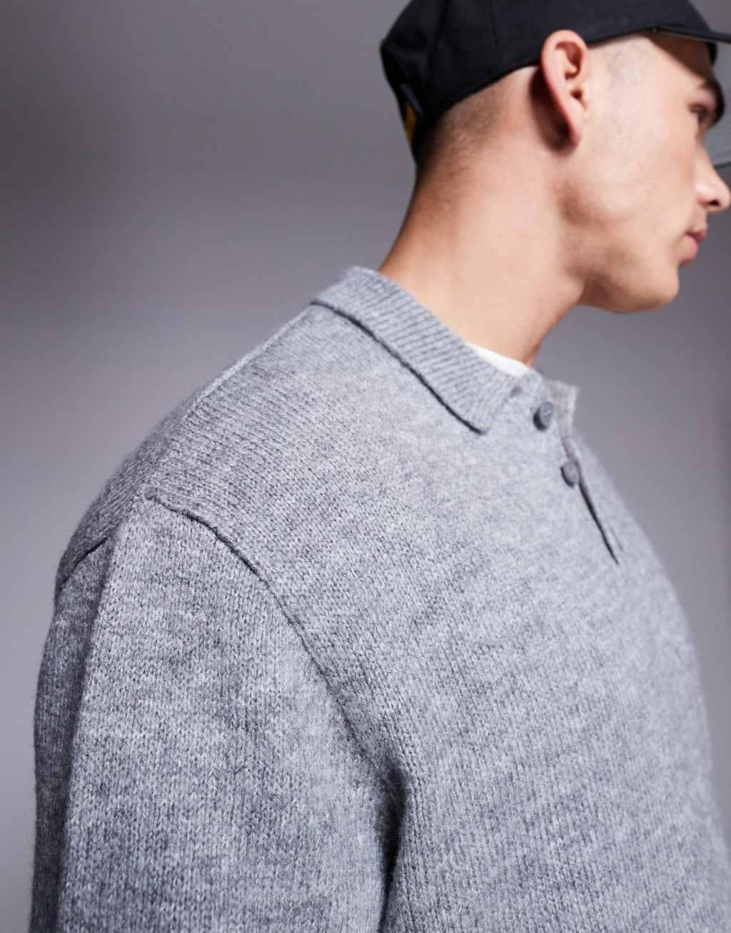 ASOS DESIGN oversized boxy fit knitted polo in gray Product Image