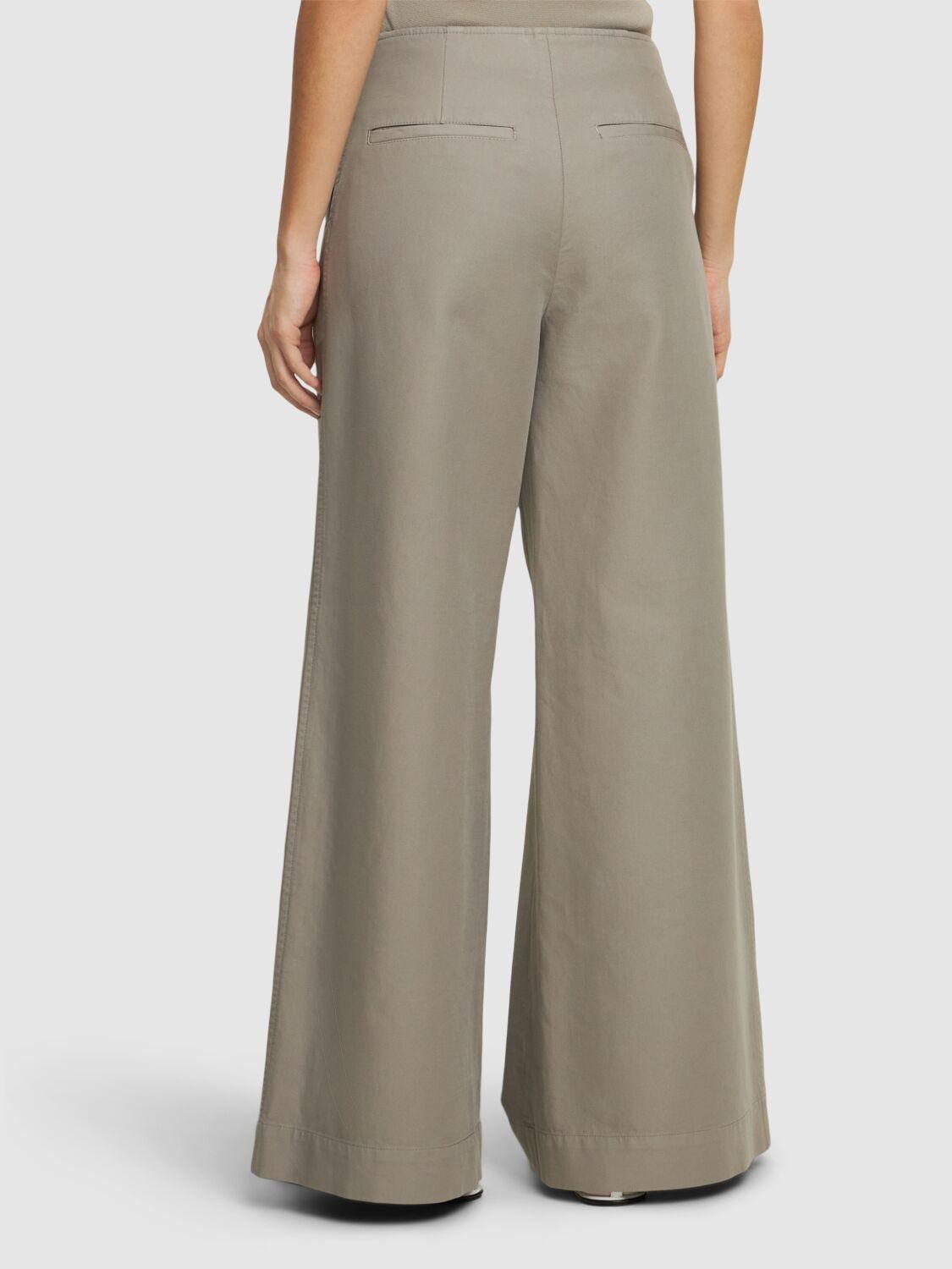 Cotton Wide-leg Trousers In Grey Product Image