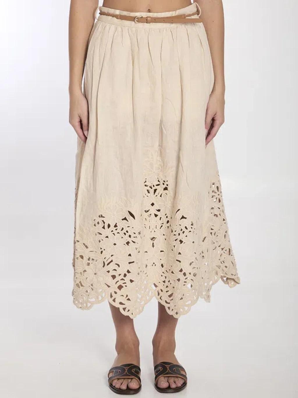 ZIMMERMANN Wylie Midi Skirt In Neutrals Product Image