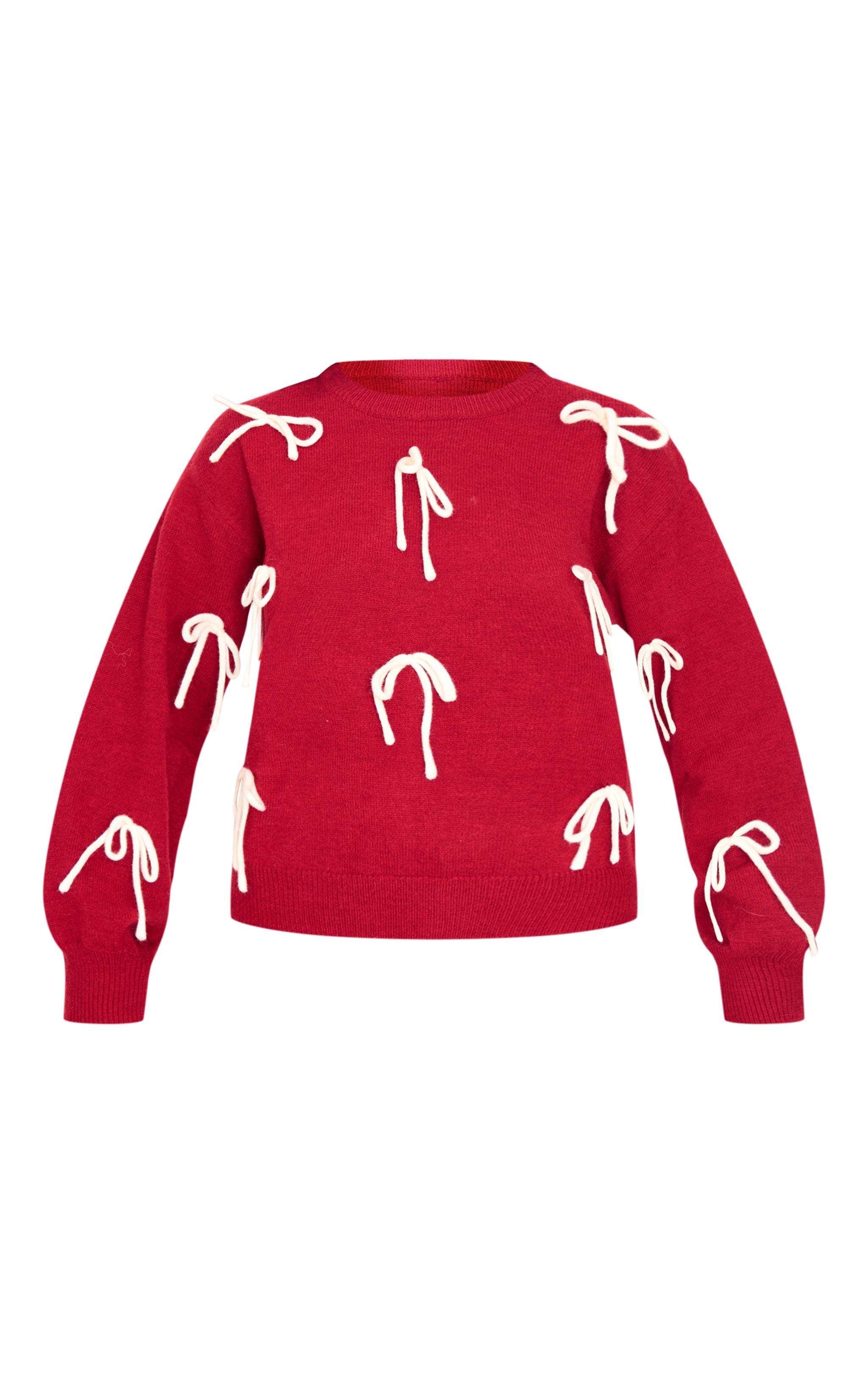 Red Bow Detail Oversized Christmas Sweater Product Image