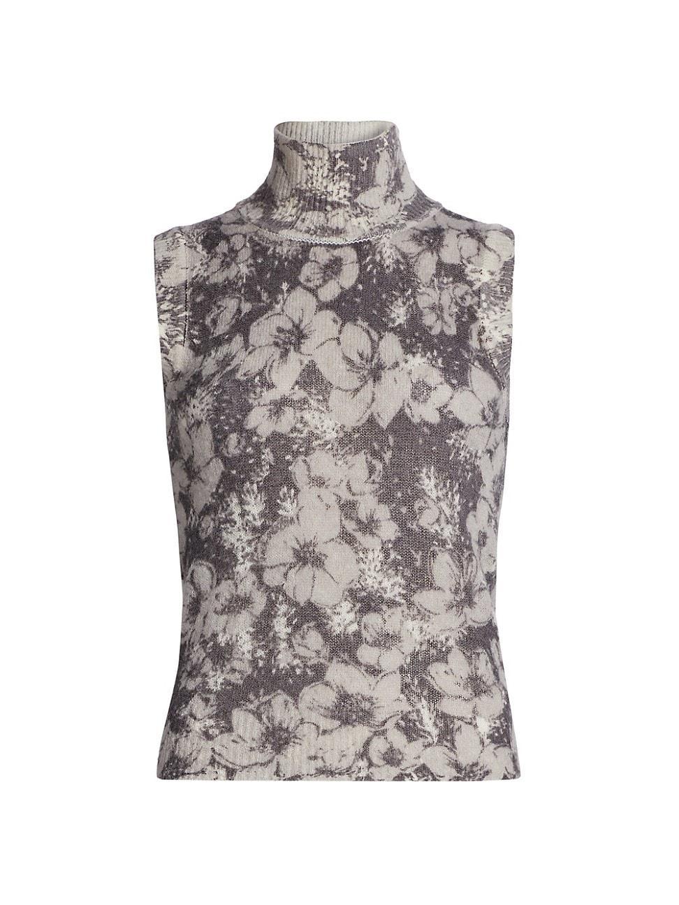 Womens Floral Knit Turtleneck Sweater Vest Product Image