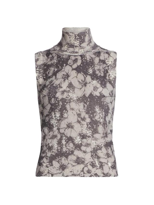 Womens Floral Knit Turtleneck Sweater Vest Product Image