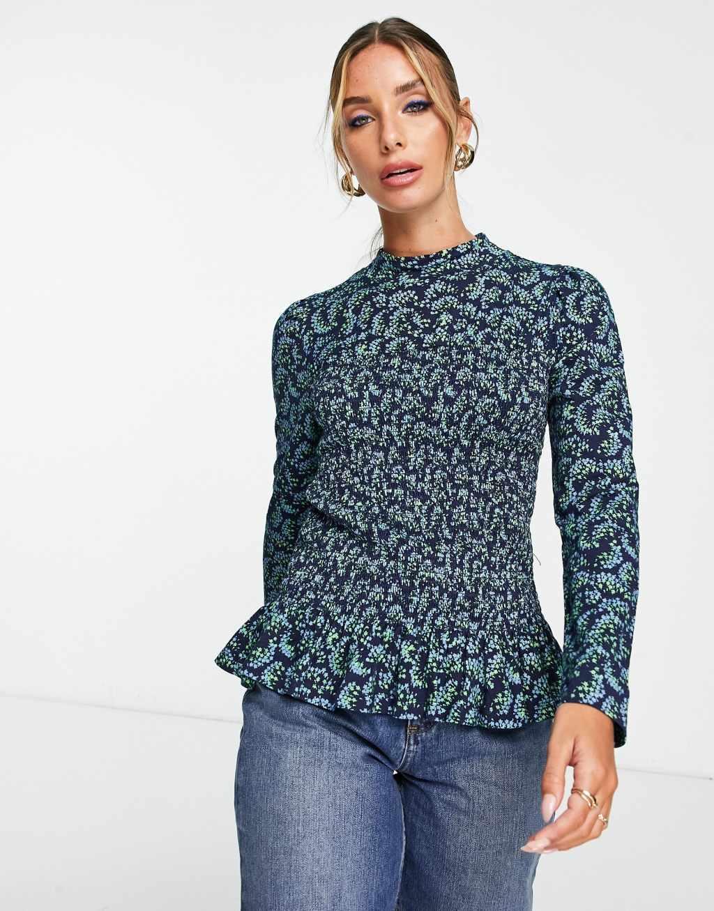 Whistles shirred blouse in blue star print Product Image