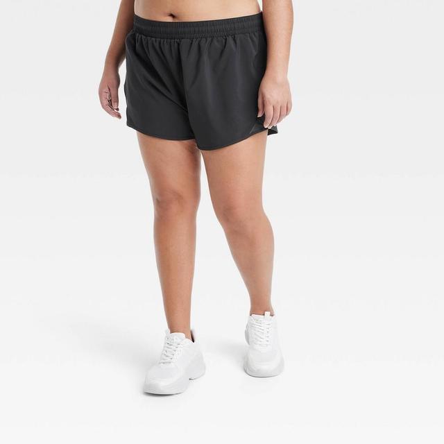 Womens Woven Mid-Rise Run Shorts 3 - All In Motion Black 1X Product Image