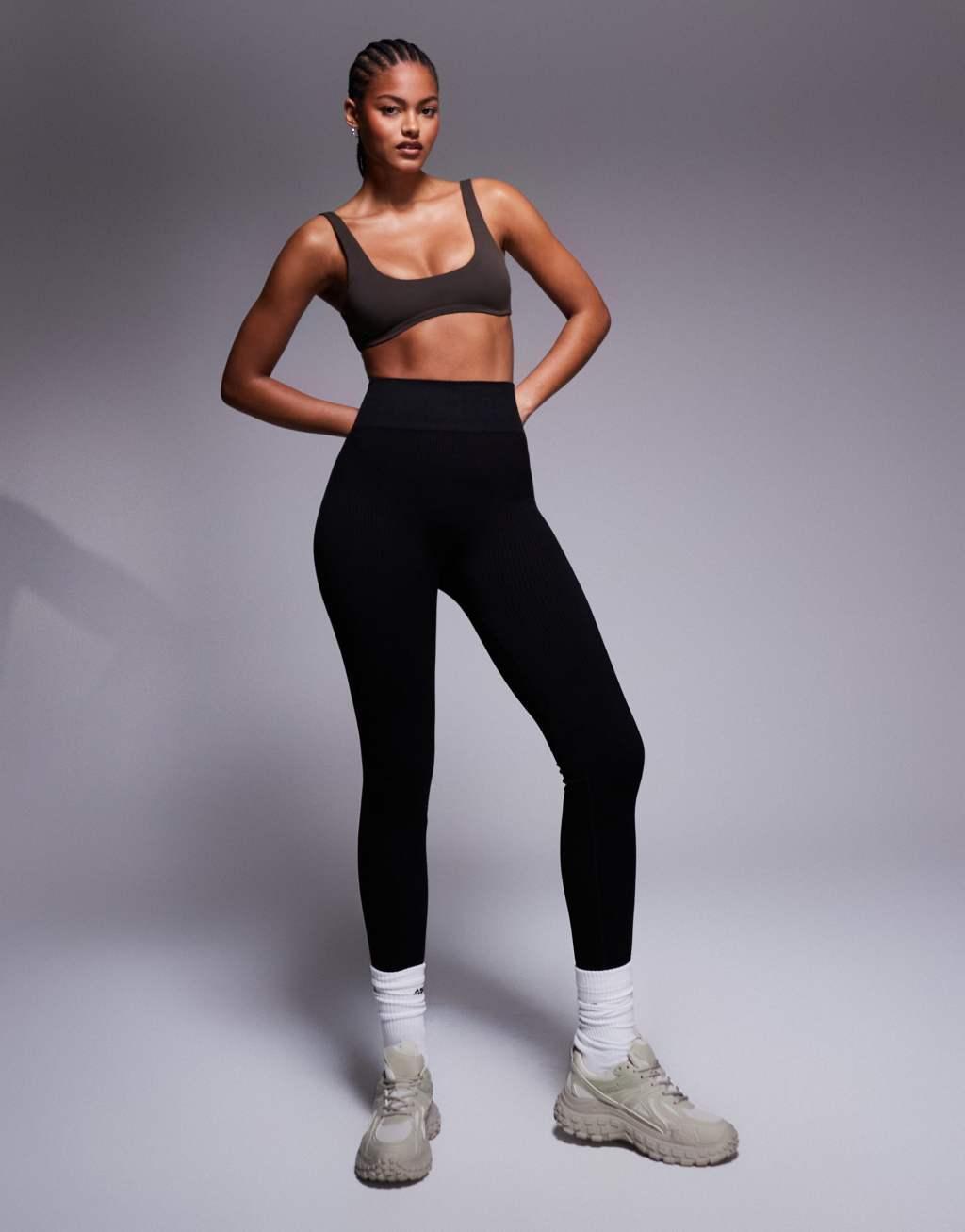 ASOS 4505 Tall Icon seamless ribbed gym leggings in black Product Image