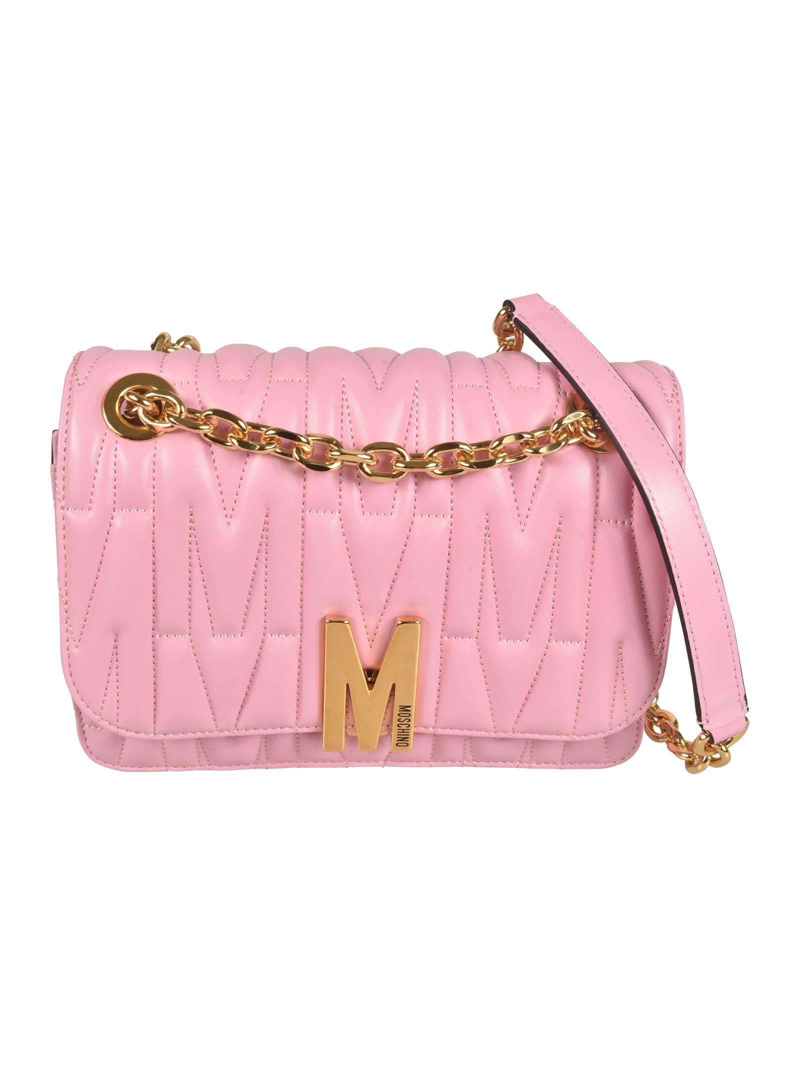 MOSCHINO Logo Quilted Shoulder Bag In Pink Product Image