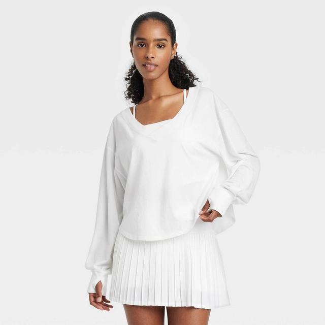 Womens V-Neck Long Sleeve Top - JoyLab White XS Product Image