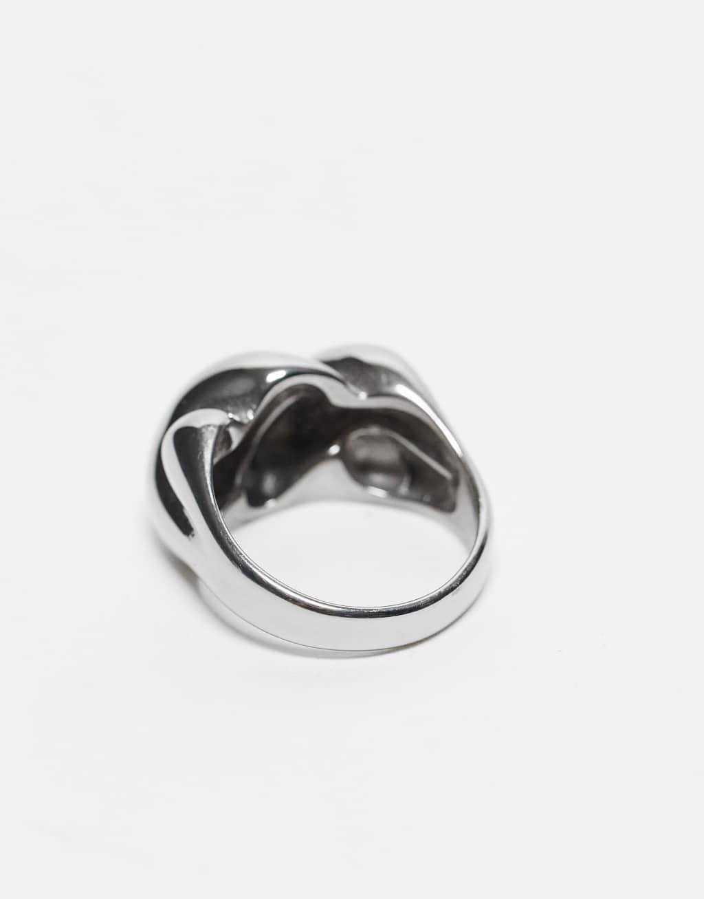 ASOS DESIGN waterproof stainless steel ring with twist design in silver tone Product Image