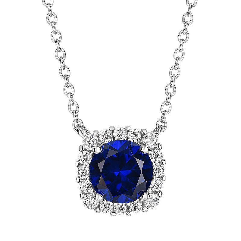 PRIMROSE Sterling Silver Cubic Zirconia Halo Pendant Necklace, Womens September Product Image