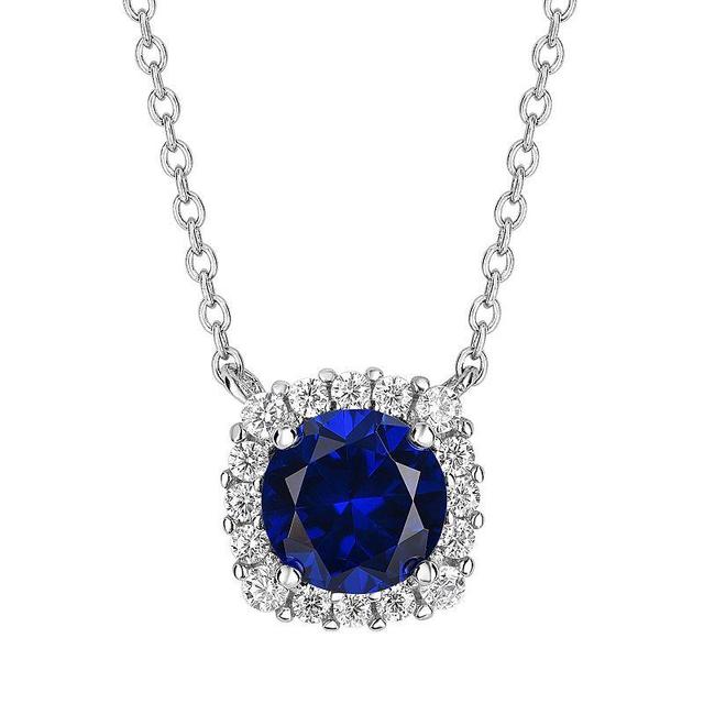 PRIMROSE Sterling Silver Cubic Zirconia Halo Pendant Necklace, Womens Blue Product Image