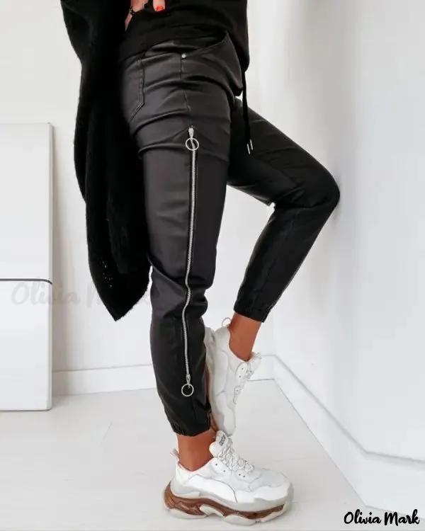 Olivia Mark – Gathered drawstring pants with zipper product image