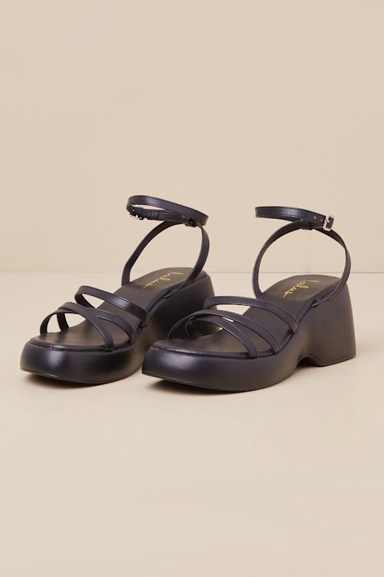 Prescott Black Strappy Platform Ankle Strap Sandals Product Image