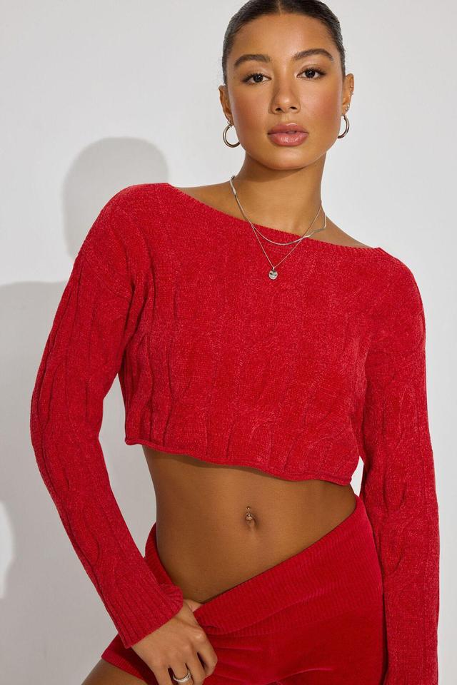 Cropped Cable Crewneck Sweater Product Image