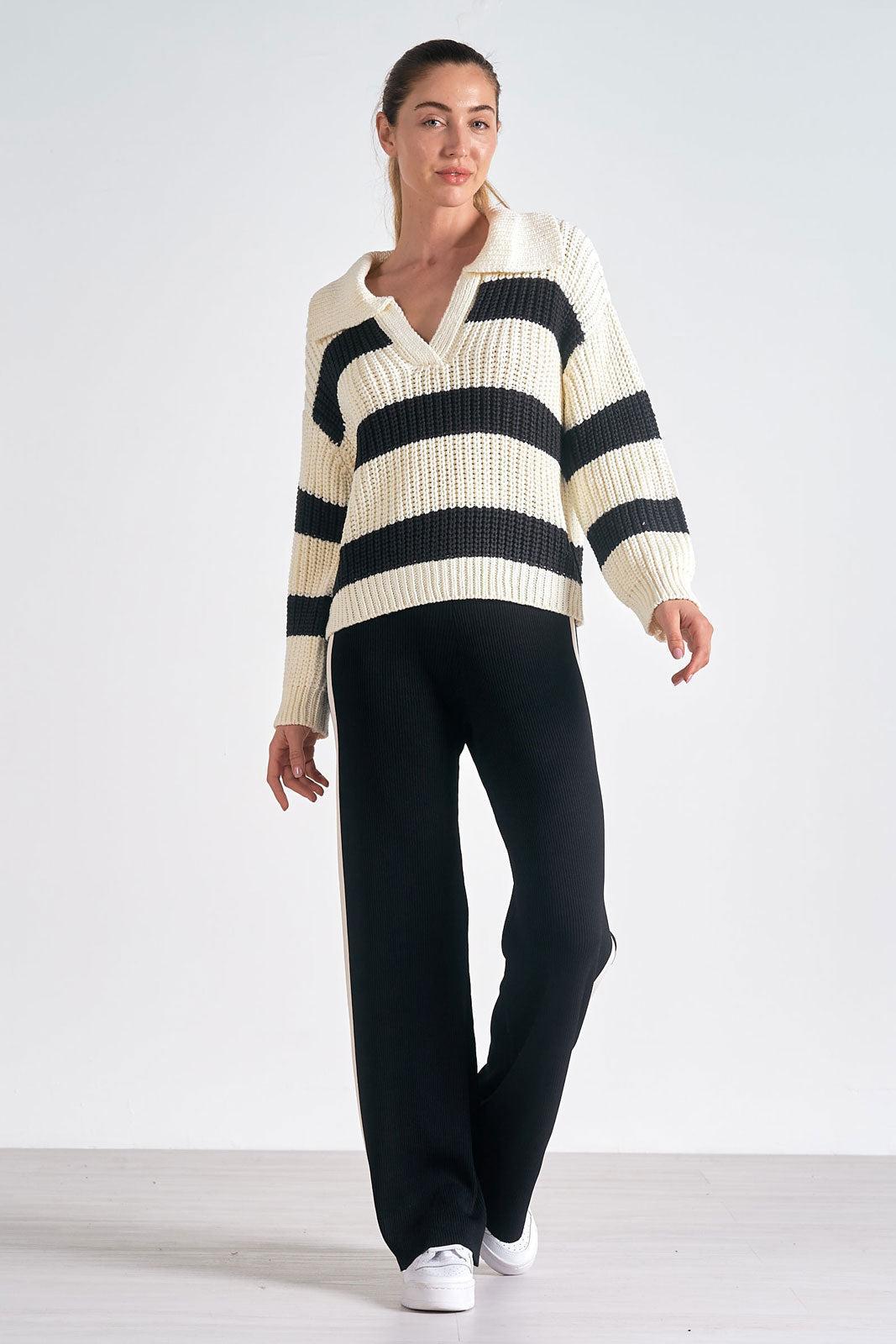 Stripe Polo Collar Sweater Product Image