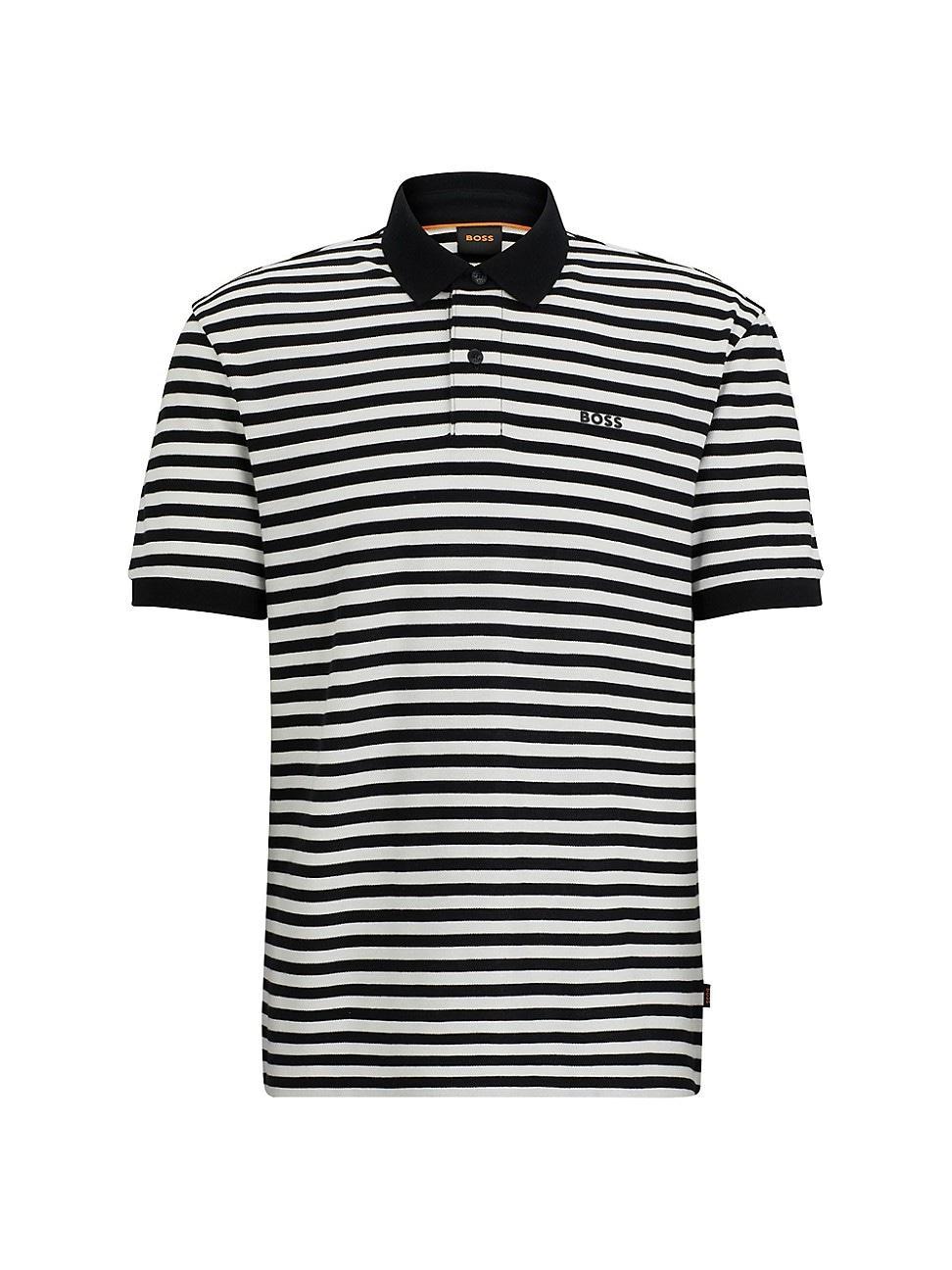 Mens Cotton Pique Polo Shirt with Horizontal Stripe Product Image