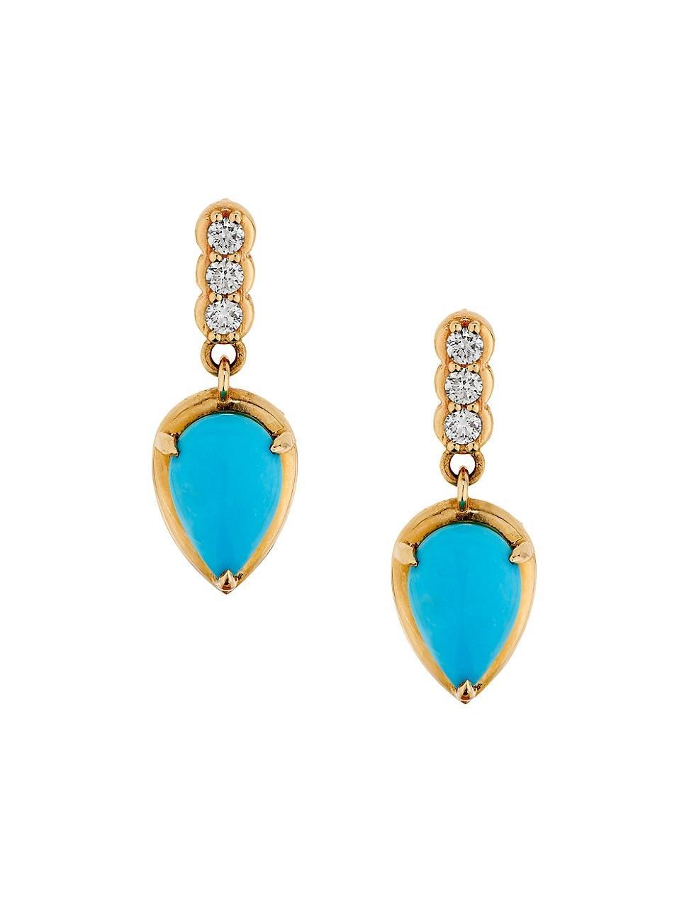 Womens Palace 14K Yellow Gold, Turquoise & 0.18 TCW Diamond Drop Earrings Product Image