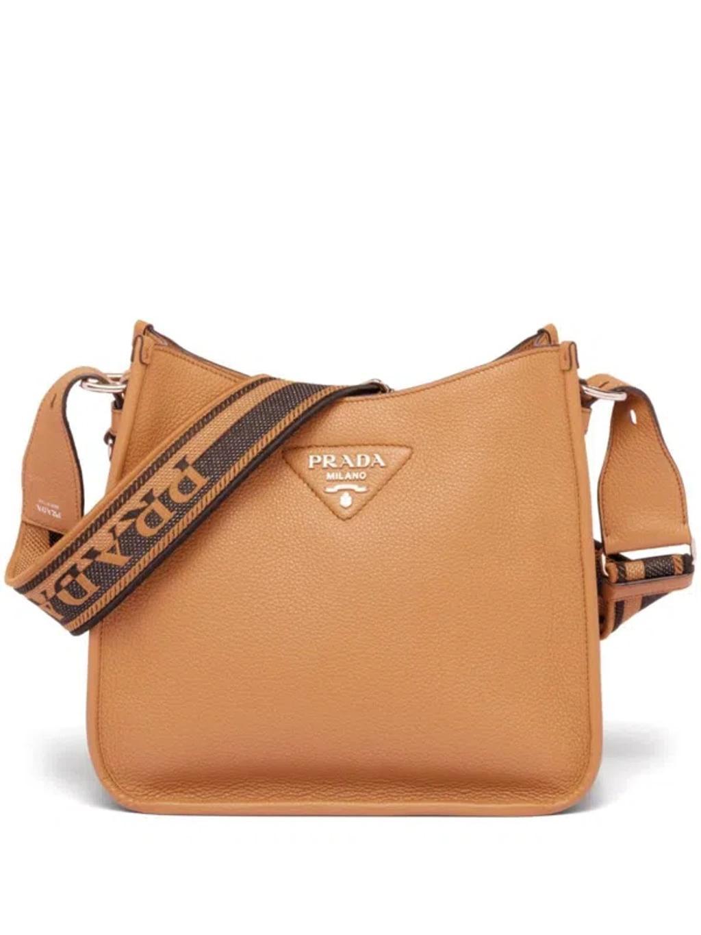 PRADA Leather Hobo Bag In Braun product image