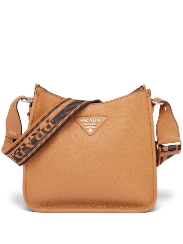 PRADA Leather Hobo Bag In Braun Product Image