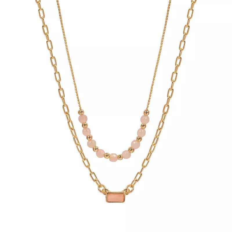 LC Lauren Conrad Gold Tone Beaded Double-Strand Mixed Chain Necklace, Womens, Pink Product Image