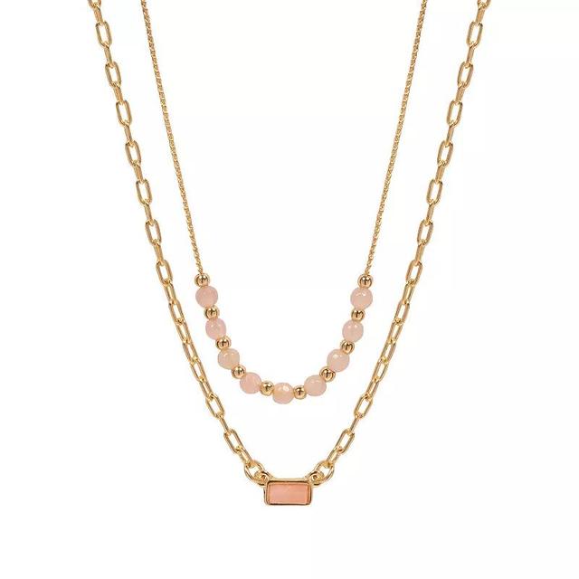 LC Lauren Conrad Gold Tone Beaded Double-Strand Mixed Chain Necklace, Womens, Pink Product Image