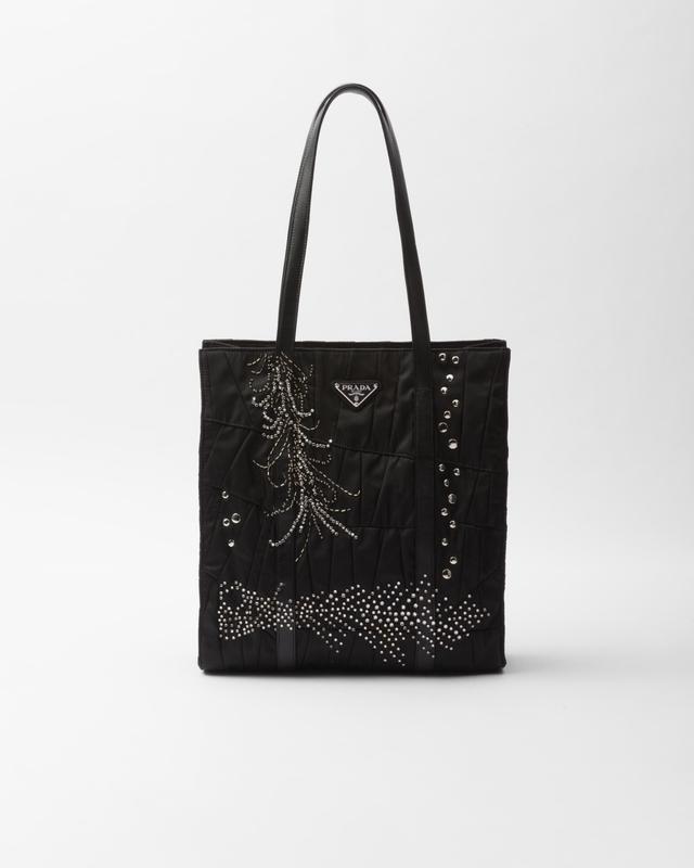 Medium Re-Nylon patchwork tote bag with embroidery Product Image