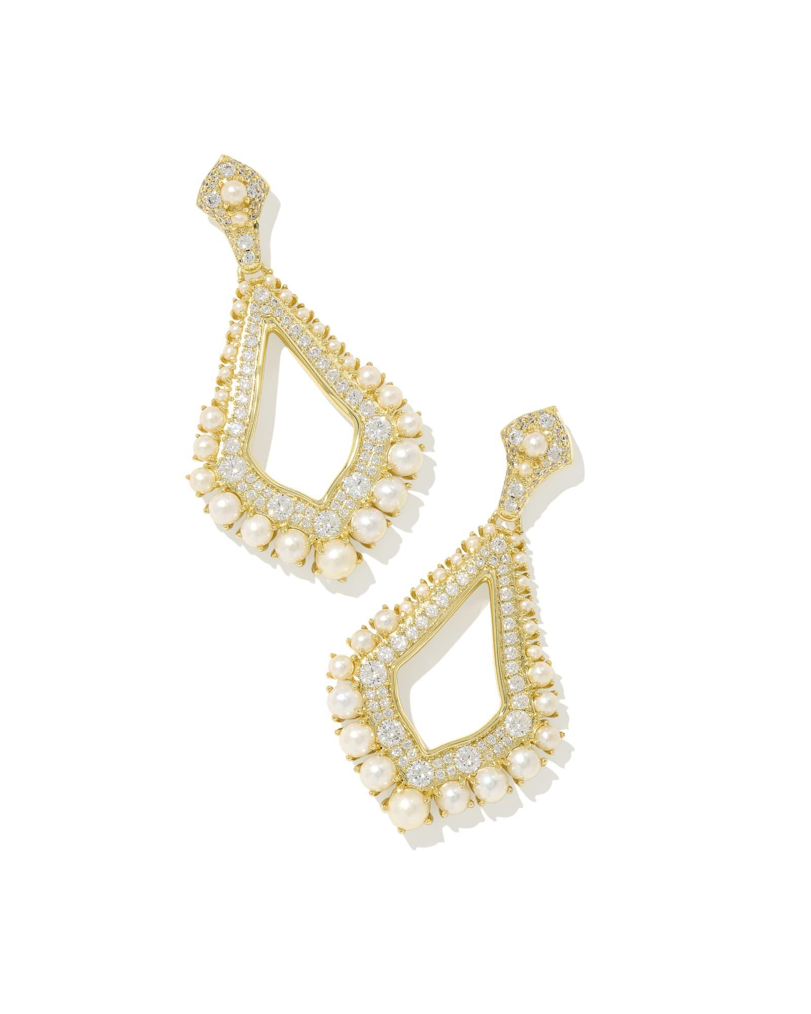 Krista Gold Statement Earrings in White Mix Product Image