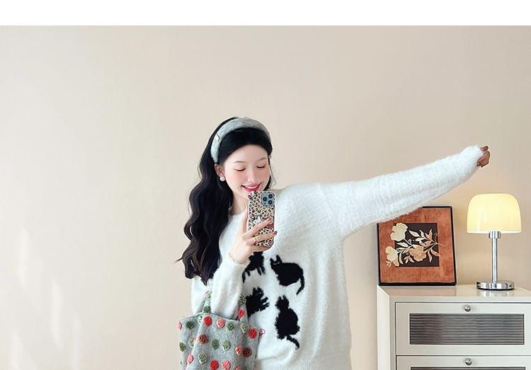 Maternity Round Neck Cat Print Sweater Product Image