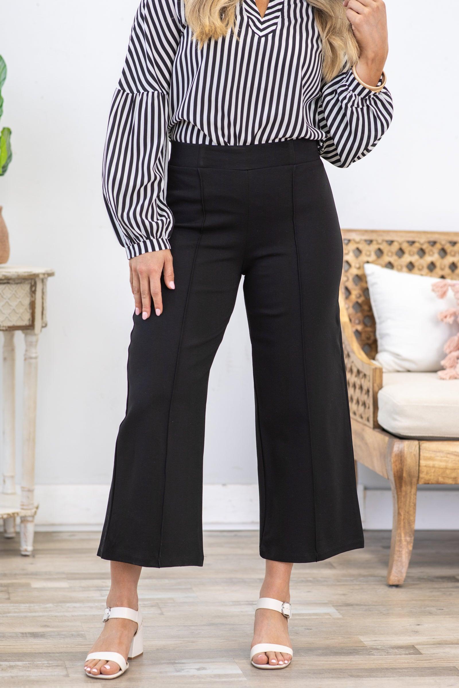 Black Wide Leg Cropped Pants With Seam product image