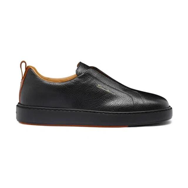 SANTONI Men's Black Tumbled Leather Slip-on Sneaker Product Image