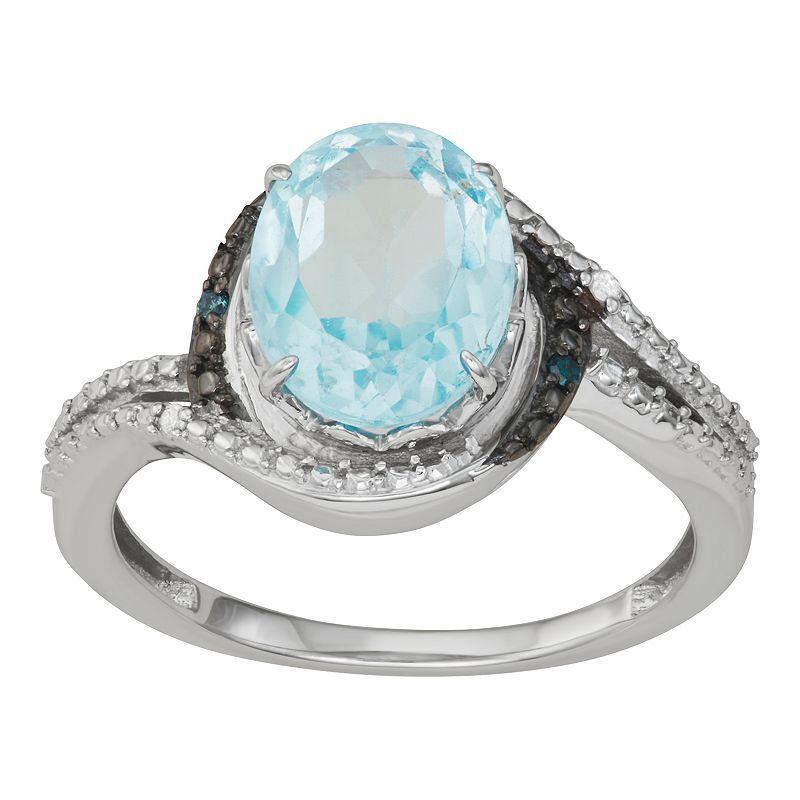 Jewelexcess Sterling Silver Sky Blue Topaz & Blue & White Diamond Accent Ring, Womens Product Image