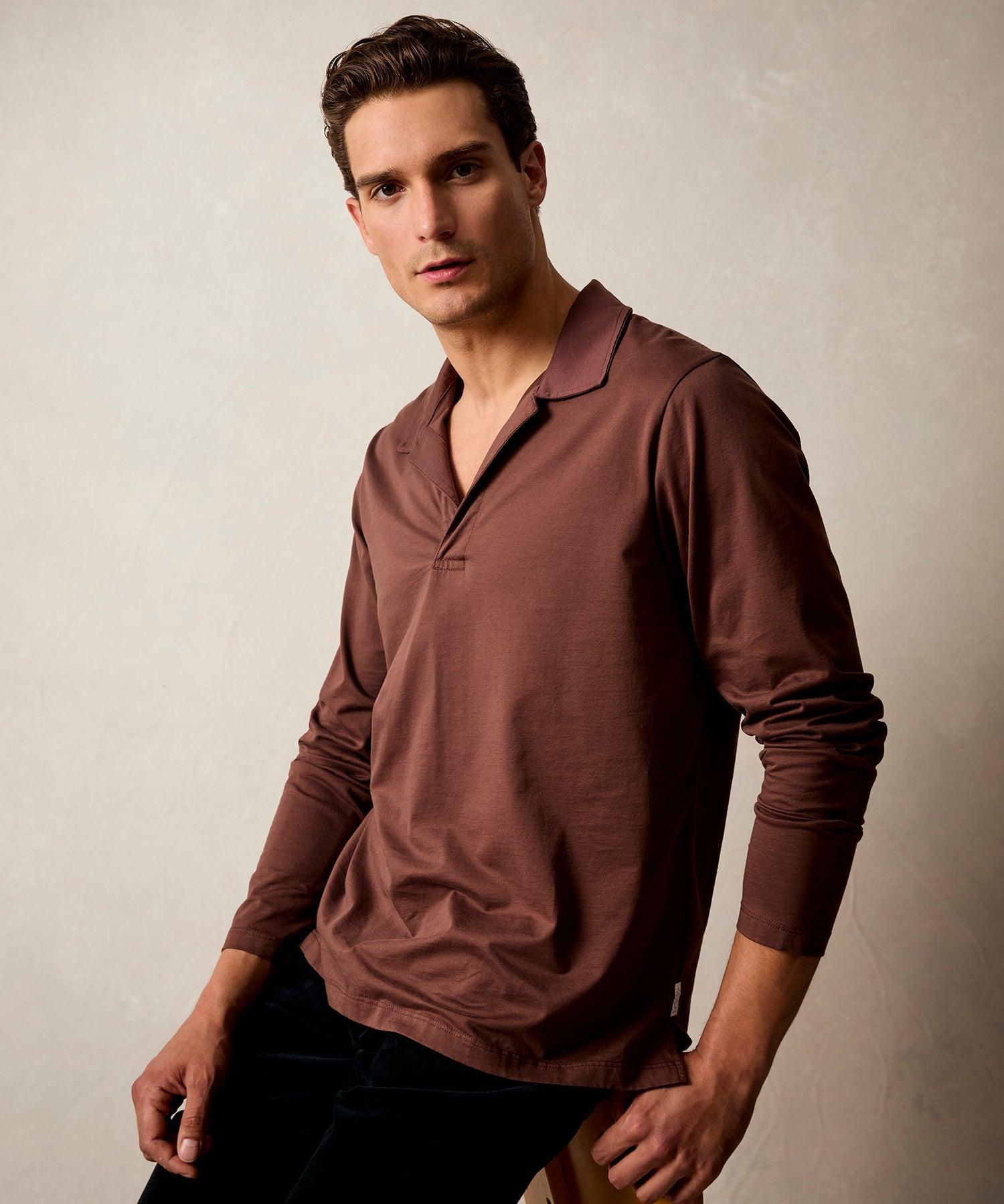 Luxe Jersey Montauk Polo in Toasted Brown Product Image