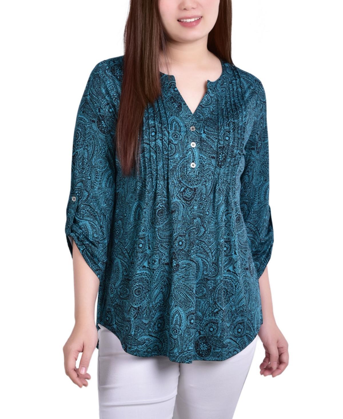 Womens Knit Jacquard 3/4 Sleeve Roll Tab Top Product Image