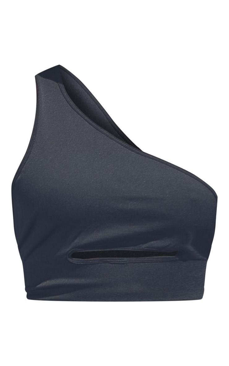 Black Seamless One Shoulder Crop Gym Top Product Image