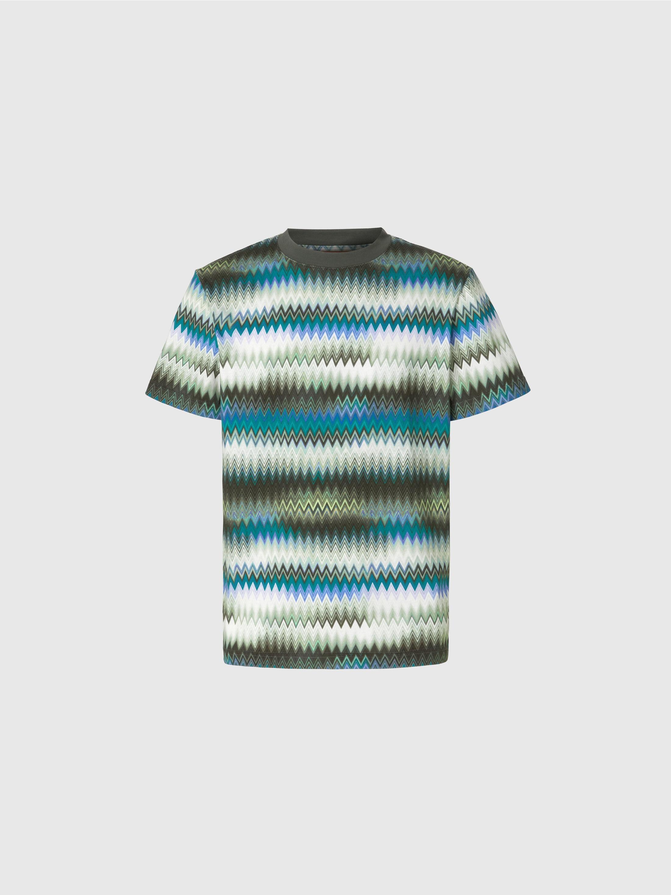 Cotton crewneck T-shirt with gradient micro zigzag print Product Image