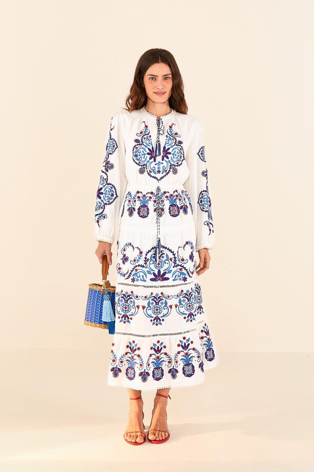 Off-White Navy Embroidered Midi Dress Product Image