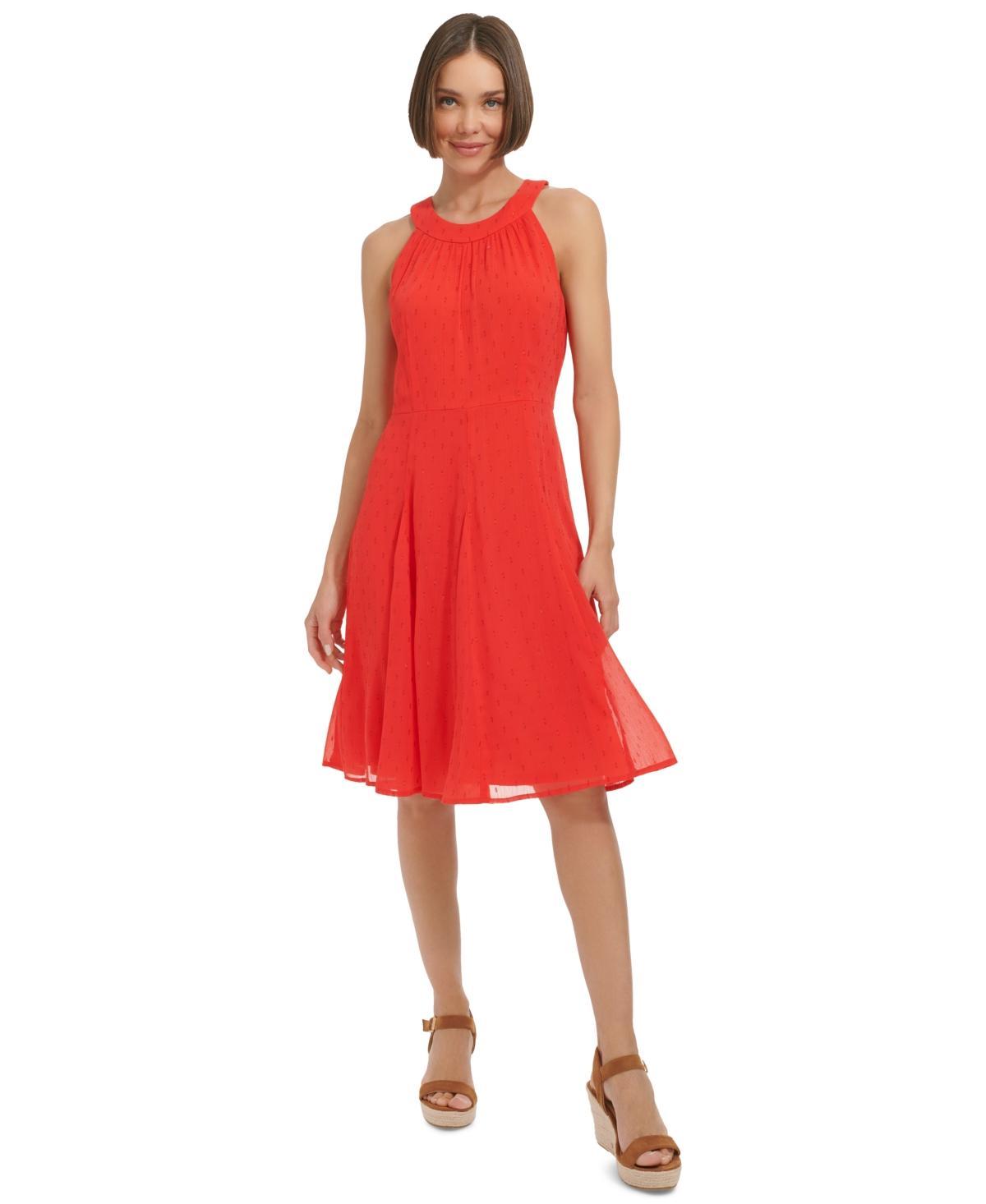 Women's Clip-Dot Fit & Flare Halter Dress Product Image