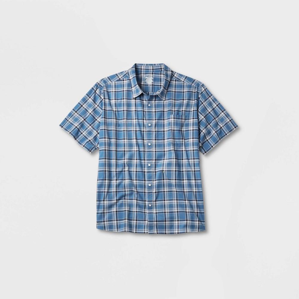 Mens Big & Tall Short Sleeve Adaptive Button-Down Shirt - Goodfellow & Co Sky Blue/Plaid 2XL Product Image