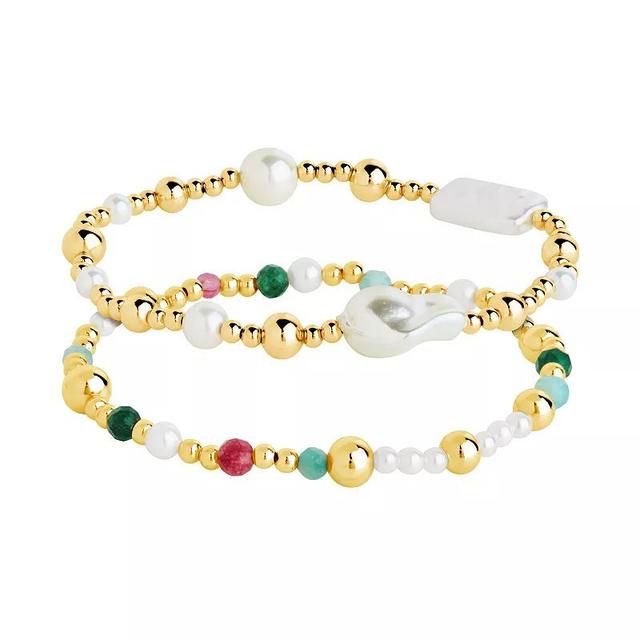 MC Collective Shell Pearl & Bead Stretch Bracelets Set, Womens Gold Tone Product Image