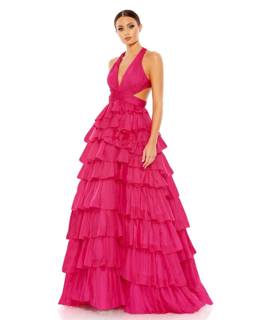 Chiffon Layered Cut Out Ballgown In Fuchsia Product Image