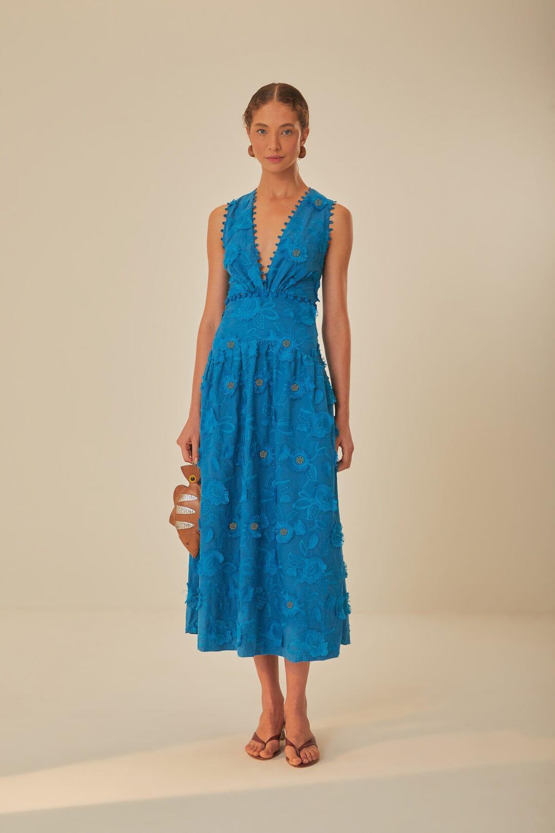 Blue 3D Flower Sleeveless Maxi Dress, BLUE / XXS Product Image