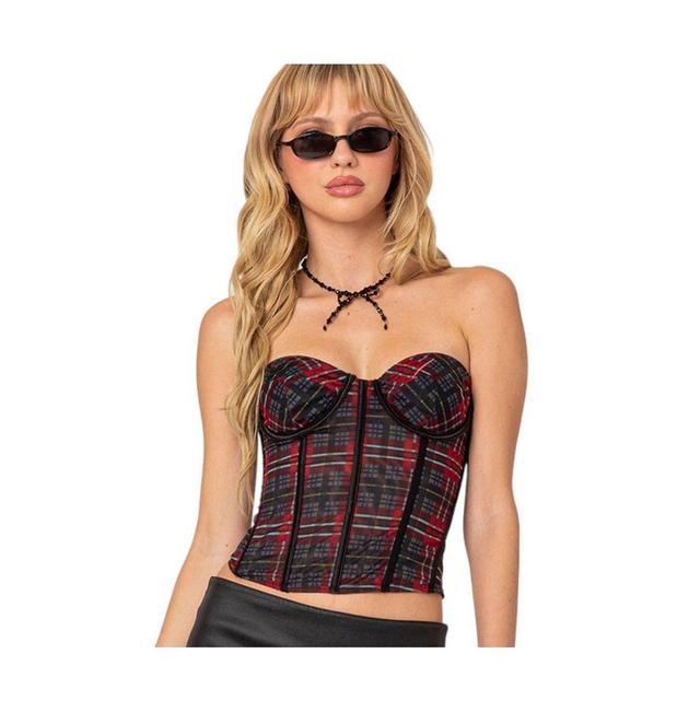 EDIKTED Tory Plaid Mesh Corset Product Image