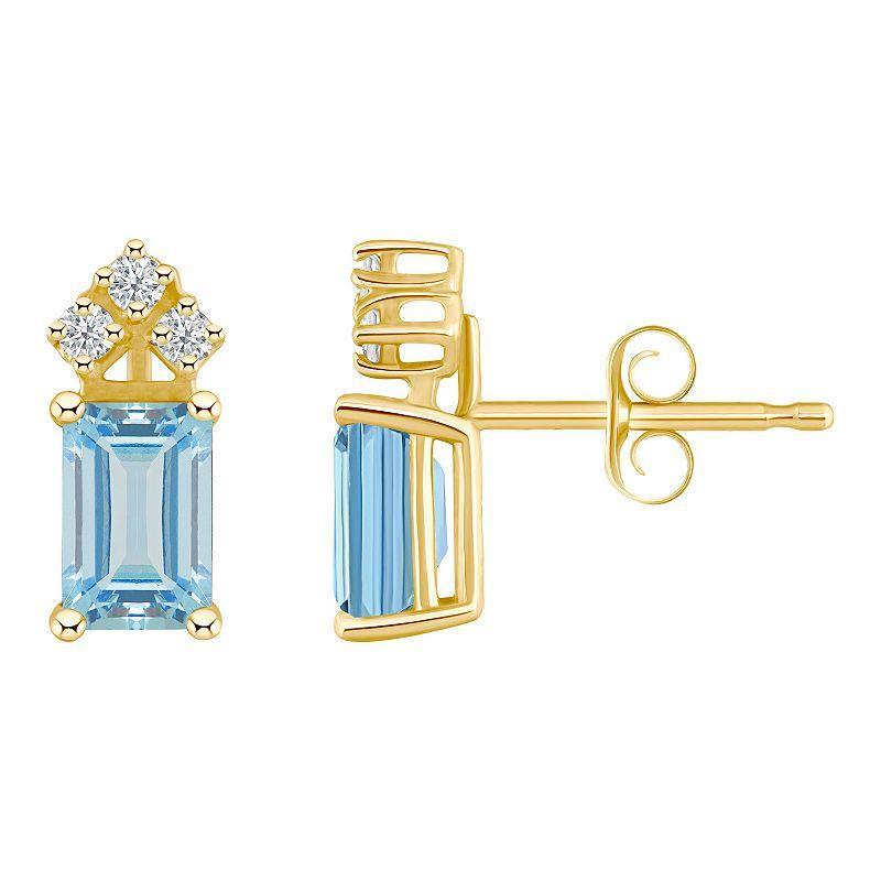 Celebration Gems 14k Gold Emerald Cut Aquamarine & 1/8 Carat T.W. Diamond Stud Earrings, Womens, Blue Product Image