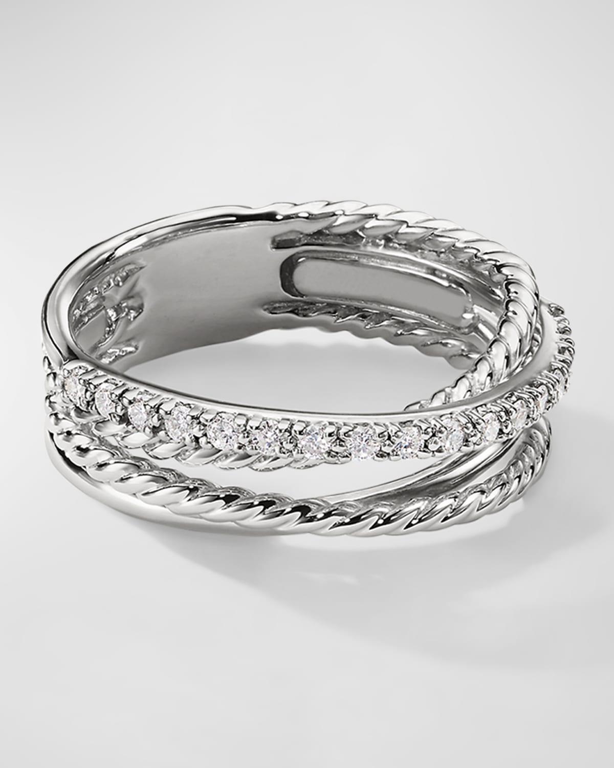 Womens Crossover Band Ring with Pav Diamonds Product Image