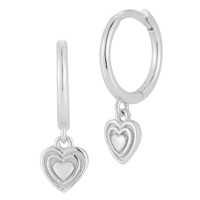 Sunkissed Sterling Heart Charm Huggie Hoop Earrings, Womens, Silver Tone Product Image