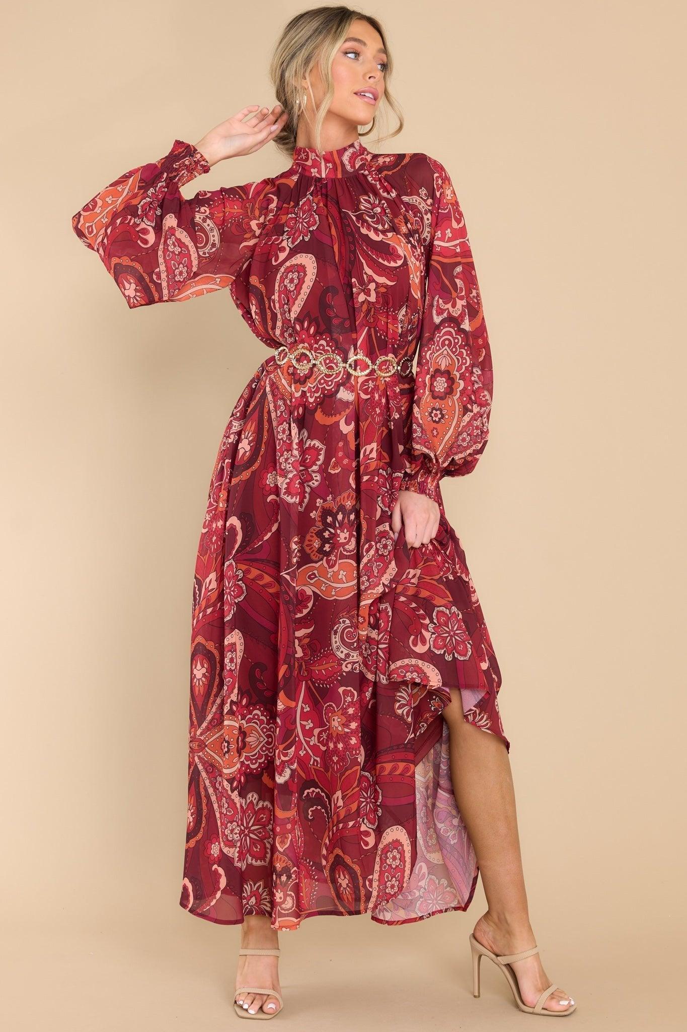 Aura The Perfect Spice Burgundy Multi Print Maxi Dress Product Image