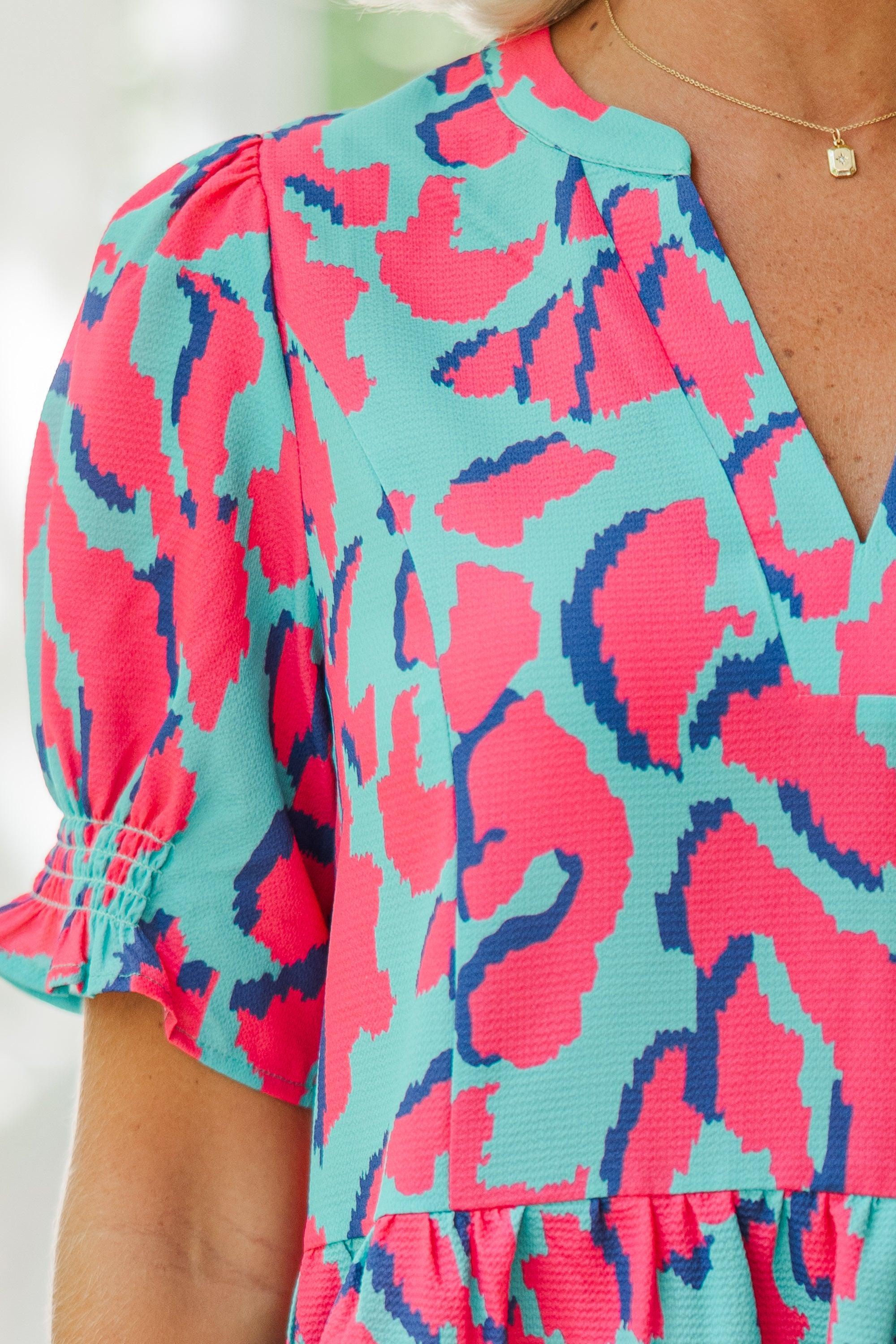 I See The Light Emerald & Pink Leopard Blouse Female Product Image